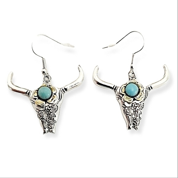 Boho longhorn western turquoise beaded earrings - Picture 5 of 11